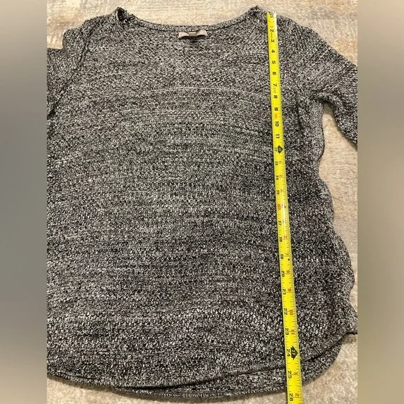 Banana Republic Black Marbled Knit V-Neck Sweater Side Zips Long Sleeve Large - Picture 8 of 11